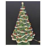 VINTAGE MUSICAL CERAMIC FLOCKED GREEN CHRISTMAS