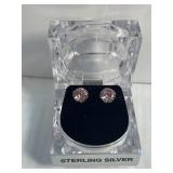 Pierced Earrings in Sterling Silver With Pink CZ