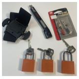 Three New Pad Locks, Xacto Knife, Alligator Clips