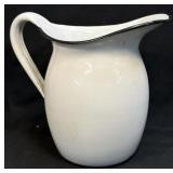 (T) Vintage White Enamel Pitcher with Black Rim