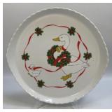 Holiday Dessert Plate Christmas Geese W/Holly
