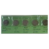 1868 Shield Nickel, 1900 V Nickel, 1928 Buffalo