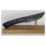 Damascus Style Fixed Blade Knife with Leather