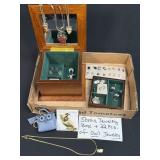 Scenic Wooden Jewelry Box and 22 Pieces Of Owl