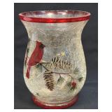 (T) Large Crackle Cardinal Glass Vase 8ï¿½