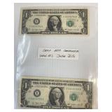 Very Crisp 1977 Consecutive Serial # 1.00 Bills