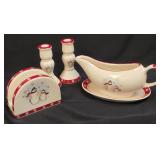 5 Pc Stoneware  Snowman Accessory Set Gravy Boat