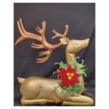 (T) Large Gold Metal Reindeer with Lighted Flower