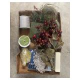 Tray Lot Of Assorted Decor, Deco Lights, Ribbon &