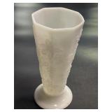 10" Footed White Milk Glass Paneled Grape Vines