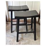 2 Black Saddle Bar Stools 24" x 18"
