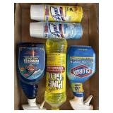 Lysol Spray, Clorox Cleaner, Pine Glo, Piranha