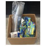 Assorted Plasticware & Table Cloth