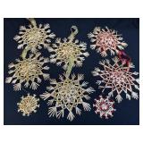 Vintage Handmade Straw Star Snowflake Ornaments: