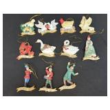 Vintage 12 DAYS OF CHRISTMAS ORNAMENTS. CERAMIC