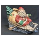 VINTAGE CERAMIC SANTA IN A ROW BOAT W/ HIS BAG OF