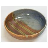 Orange Matte Glazed Bowl w/ Green Swiped Blue