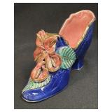 Ceramic Blue High Heel Shoe With Flowers and Gold