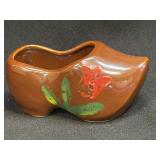 Miniature Ceramic Dutch Shoe Brown With Flower As