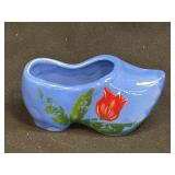 Miniature Ceramic Dutch Shoe Blue With Flower As