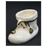 Vintage Baby Shoe Planter with Gold Bow
