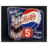 Retro Pepsi-Cola Embossed Tin Metal Sign "Worth A