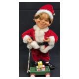 Vintage Christmas Elf Doll Toymaker Wagon & Blocks