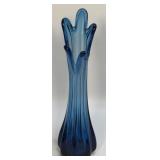 Vintage Blue Vase Five Finger Art Glass Swung