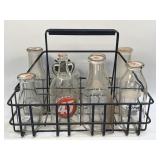 Vintage Milk Carrier With Assorted Bottles As