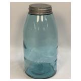 Antique Ball Mason Jar Blue Glass Zinc Lid Half