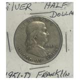 1951-D Silver Franklin Half Dollar