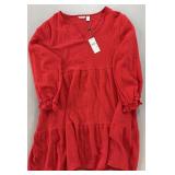 Kaktus Dress Womens  Red Tiered Peasant Gauze