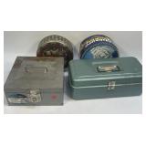 Vintage Cash Box, Vintage Tackle Box and Two