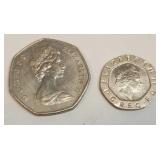 2 pc French Coins 50 pence and 20 pence