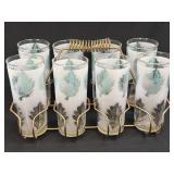 MCM Libbey Leaf Aqua & Black Highball Glasses in