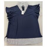 Adrianna Papell Solid Navy Blue Knit Preppy