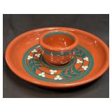 Hand Painted Terracotta Chip and Dish Set Signed