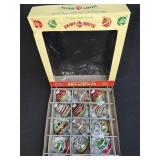 12 Shiny Brite Atomics Round Bells Stripe Red