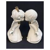 Vintage Kissing Angel Figurines White and Gold