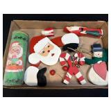 Wooden Christmas Items And Frosted Candle As