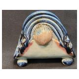 Handmade Pottery Stoneware Napkin Holder Blue/Tan