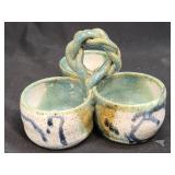 Stoneware 3 Section Condiment Dish with Twisted