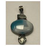 Aqua Onyx Sterling Silver Pendant: Handmade Boho