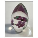Petru Rusu Glass Paperweight Egg Pink Flowers