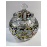JOE ZIMMERMAN GLASS MULTI COLOR LIDDED CANDY DISH
