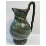 Studio Art Pottery Pitcher Abstract Design Teal