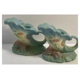 Pair of Hull Art Pottery Bow Knot Candlesticks