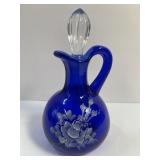 Hand Painted Cobalt Cruet Signed Becky 7ï¿½ Tall