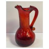 Rainbow Ruby Crackle Blown Glass Pitcher