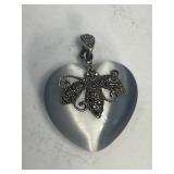Vintage Mother of Pearl Heart Marcasite Sterling